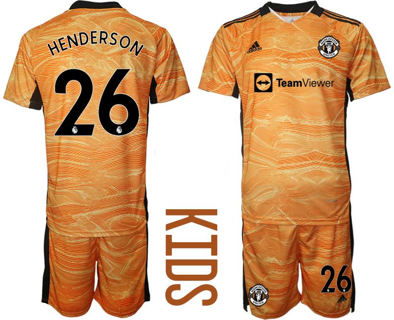 Youth 2021-2022 Club Manchester United orange yellow goalkeeper #26 Soccer Jersey->youth soccer jersey->Youth Jersey